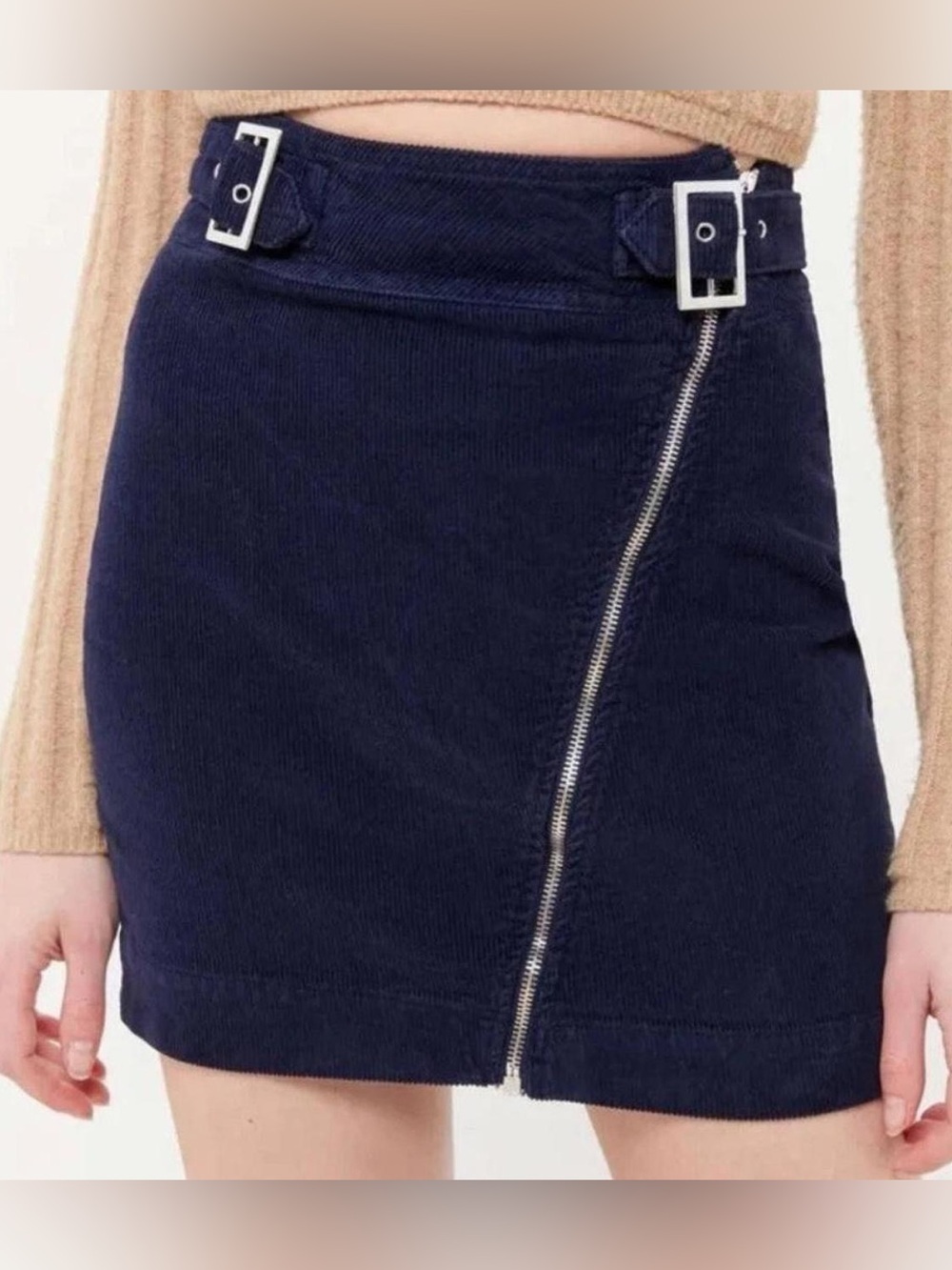 Urban Outfitters Black Zip-Front Corduroy Mini Skirt